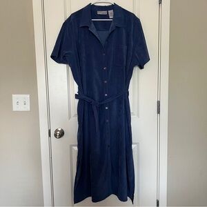 Vintage Blue Short Sleeve Button-Up Belted Maxi Dress Size 3X